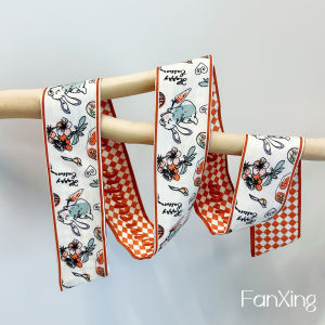 ผ้าพันคอผ้าไหมลายกระต่ายน่ารักสไตล์ใหม่ของ Fanxing ผู้หญิง เข็มขัดผ้าพันคอผ้าฝ้ายโพลีเอสเตอร์สำหรับฤดูใบไม้ผลิและฤดูใบไม้ร่วง