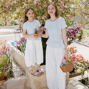 XIANGYING | Mother Daughter White Flower Bud Pants Summer New Loose High Waist