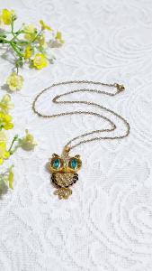Bandai | Womens Rhinestone Owl Necklace Gold Plated Blue Crystal Eyes Enamel Bird Pendant Necklace Fashion Animal Jewelry