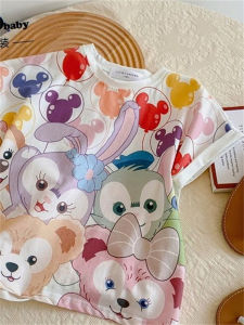 Summer Western Style StellaLou Cartoon Ins Kids Trendy Tops Girl Baby Cute Wild Print Short Sleeve T-shirt