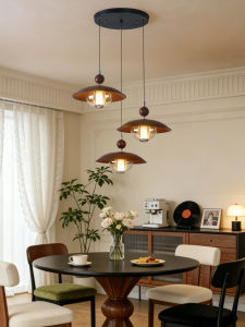 HAOJUESHIDENGSHI | French Vintage Style 3-Light Walnut Colored Pendant Light