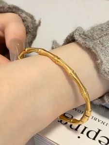 J&J Titanium Steel Bamboo Bracelet Retro Simple Bangle For Women Cool Geometric Exquisite Gift All-Match Bangles