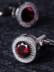 Wine Red Crystal Cufflinks Elegant for Men