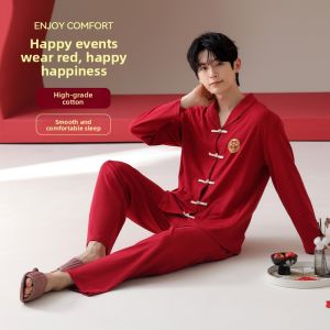 Miiow | Newlywed Couples Pure Cotton Sleepwear Red Fortuneg Year Home Clothes Mens New Style Womens Traditional Chinese Style Long Pants