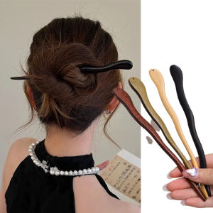 Prettyset ที่คาดผมกิ๊บไม้จันทน์สไตล์จีนย้อนยุคเรียบง่าย ไม้ติดผมคลาสสิกทำด้วยมือม้วนปิ่นปักผมชาติพันธุ์เครื่องประดับผมผู้หญิง