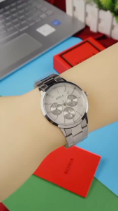 Box Exclusive Jam Tangan Bonia Bulat Chrono Variasi VA-971OR / Jam Tangan Fashion Wanita Tali Rantai Diameter 36 cm