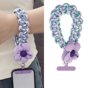 Short Woven Flower Mobile Phone Strap Thickened Bracelet Universal Phone Case Solid Anti-Loss Wrist Rope Digital Accessories