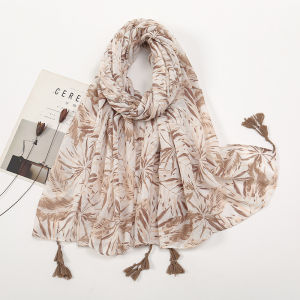 Large Size Fashion Scarf Womens Printed Tassel Trim Polyester Fiber Winter Warm Hat Belt And Scarf Set Sun Protection