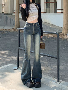 American Retro Bell Bottom Jeans Womens New 2025 High Waist Slimming Drapey Elastic Horse Hoof Bell Bottoms Casual Cotton Stretch Denim