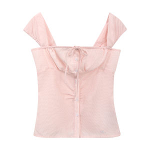 Weekend hub | Pink Square Collar Frilled Slim Fit Short Sleeve Shirt