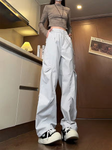 American Style Dry Fast Crepe Casual Pants Women 2025 Summer Ice Silk Quick Coolness Loose Casual Sport Trousers Draping Motion Ladies Straight-legjeans