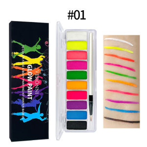 10 สี UV Luminous Face Body Paint Palette แต่งหน้า ปลอดสารพิษเรืองแสงสีอายไลเนอร์สําหรับเทศกาลคอสเพลย์เครื่องสําอาง