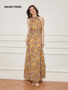 French Floral Island Holiday Retro Neckline Dress
