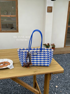 TheFifthMoon Retro Minimalist Miu Series Patchwork Beach Vacation Woven Bag Small Niche Bags Casual Summer Leisure Style