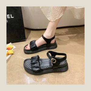 รองเท้าที่มีสายรัดส้นสีพื้น 2 สีพื้นนุ่มพื้นหนาใส่สบายเท้า ใสเที่ยวใส่ทำงาน