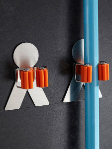 Stainless Steel Bathroom Mop Holder Adhesive Wall Mounted No Drilling Required Strong Adhesive for Broom Storage Organization Tool