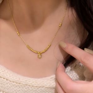 rantai leher perempuan 916 original emas Love zircon heart shaped necklace womens light luxury niche design collarbone chain jewelry