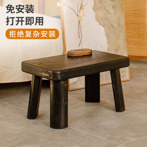 Wabi-Sabi Style Solid Wood Small Stool Home Use Shoe Changing Footrest Bench for Tea Room Coffee Shop Black Four-Legged Low Table