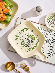 Đĩa Ăn Sáng Gốm Salad Có Tay Cầm Màu Be Phong Cách Nhật Bản Đồ Ăn Món Ăn Sâu Underglaze Màu Sắc Hoa Văn Trung Tính