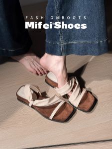 MIFEI | Genuine Leather Thick Heel Square Toe Slip-On Sandals