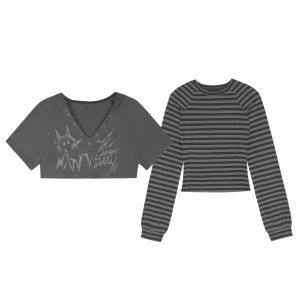 Bộ Đồ Hai Mảnh Sagidolls Dành Cho Nữ Có Mũ Trùm Đầu Họa Tiết Sọc Màu Xám Đậm Thường Ngày Dài Tay in Họa Tiết Mèo