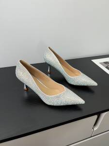 Summer Snow High Heels Womens Spring New Pearl Decorated Pointed Toe Thin Heel Shoe Crystal Princess Wedding Shoe Fashionable Elegant