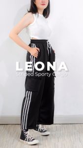 MyYoora Leona Striped Sporty Cargo Sweatpants JP494