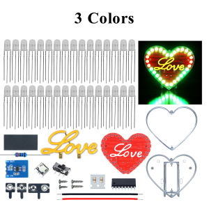 LED Heart-Shaped Flow Light DIY Electronic Kit with 7 Colors LED Lights Battery Powered DIY Soldering Practice Kit