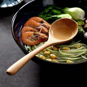 Long Handle Wooden Unpainted Large Head Rice Spoon Noodle Spoon Chopsticks Set Dining Utensils Japanese Style Fork/Spoon/Chopsticks Set