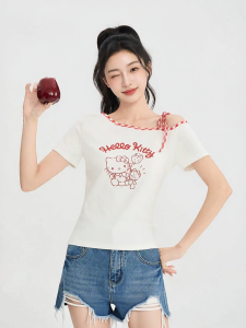 SANFU | Printed Off-shoulder Tie Short Sleeve T-Shirt