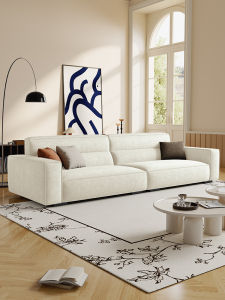 Cream Style Chenille Tofu Block Fabric Sofa Straight