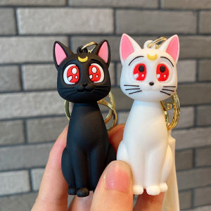 Moon Keychian for Women Anime Cute Artemis Luna Cat Figure Keyring Pendent Car Key Chain Accessories for Kids Toy Birthday Gifts