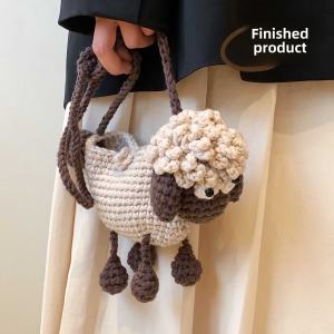 Hand Knitted Cartoon Sheep Wool Bag Fashionable Crossbody Shoulder Bag for Women Soft Cotton Lining Korean Style Medium Size