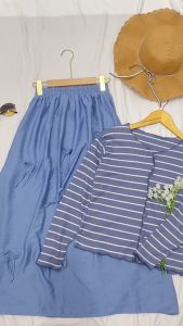 ONE SET ROK SETELAN WANITA KOREAN STYLE SETELAN ROK PITA POLO LINEN CARDIGAN STRIP OOTD COQUETTE