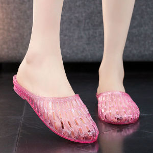 Summer Home Bathroom Anti-Slip Plastic Flat Bottom Crystal Sandals Womens Indoor Transparent Jelly Slippers Slip-On Slippers