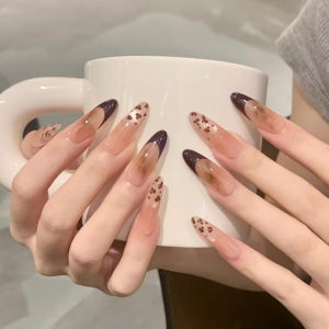 Short Medium long fake nails Leopard printing brown blue yellow golden fall winter Suqare ballet tips press on false nail art