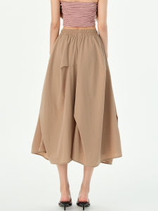 QIAOMIDUO | Quick Dry Summer Thin Elastic Waist Brown Midi Skirt Womens Khaki Color Block Large Size Mid Long Length Long Skirt