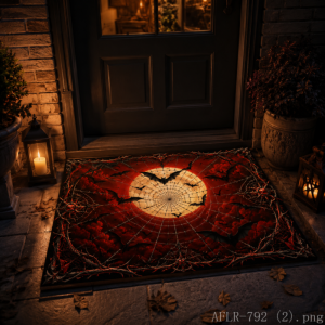 VIKAMA Halloween Black Cat Pumpkin Doormat Full Moon Starry Sky Non Slip Welcome Mat Indoor Outdoor Entrance Decor Rug
