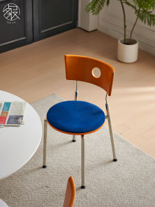 Retro Dining Chair Stainless Steel Solid Wood Back Home Living Room Small Model Mid-Century Designer Casual Chair