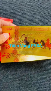 [HÓT]  COMBO 10 - Tờ Tiền Macao 100 Hình Con Ngựa Mạ Plastics Vàng - Quà tặng ý nghĩa Tết Bính Ngọ  PASA