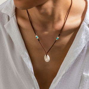 Salircon Bohemian Simulation Shell Pendant Choker Simple Brown Korean Velvet Clavicle Necklace Mens Casual Party Jewelry
