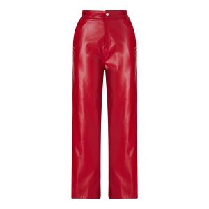 Solid Color Faux Leather Multi Pocket Pants Street Style High Waist Straight Leg Casual Trousers for Women
