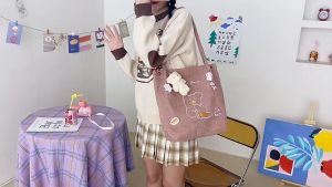 กระเป๋าแฟชั่น 👜 รุ่น SDOGB394 👜 สะพายไหล่ ทรงช้อปปิ้ง งานผ้าลูกฟูก ใส่ของได้เยอะ น้ำหนักเบา พร้อมส่ง