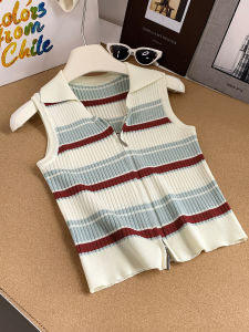 AMILUCK | Slim Fit Polo Neck Knitted Vest Womens Autumn New Style Solid Color Block Sleeveless Top Korean Style Casual Zipper Version