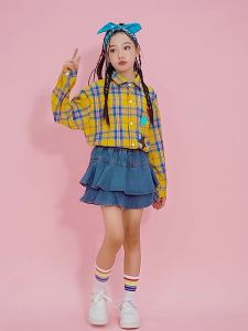 ชุดการแสดงเชียร์ลีดเดอร์สำหรับเด็ก เสื้อเชิ้ตลายตาราง สไตล์วิทยาเขต โรงเรียนประถม ชุดกีฬา งานเปิดงาน ชุดคอรัส 2.13.1