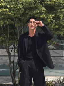 Slim Fit Shoulder Pad American Style Business Casual Commute Formal Suit Jacket Long Sleeve Pure Color Standard Edition