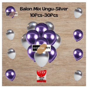 Balon Latex Metalik / Balon Karet Metalik 12inch Ungu Mix Free Lem