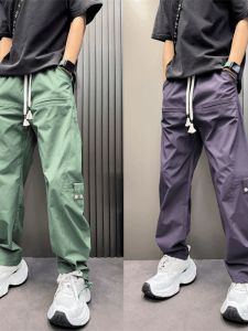 Spring Summer Men's Loose Fit Casual Pants: Fashionable Knife Edge Design & Pure Color Korean Style