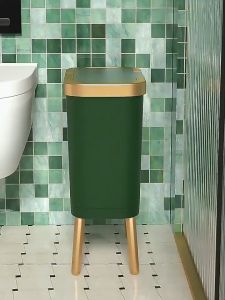 15L Luxury Golden Trash Can For Kitchen Bathroom Creative Quadruped High-foot Push-type Plastic Narrow Garbage Bin With Lid
