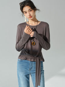 Lyocell Long Sleeve Round Neck Slim Design Sense Womens T-shirt